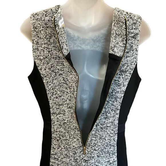 Calvin Klein Midi Sheath Dress Tweed Round Neck Black White Zip Back Back Slit 8 - Picture 6 of 11